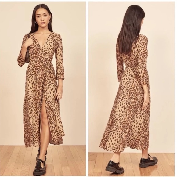 NEW! Reformation Alessandra 3/4 Sleeve Midi Dress in Animal Print 🌻 Large - Picture 4 of 10